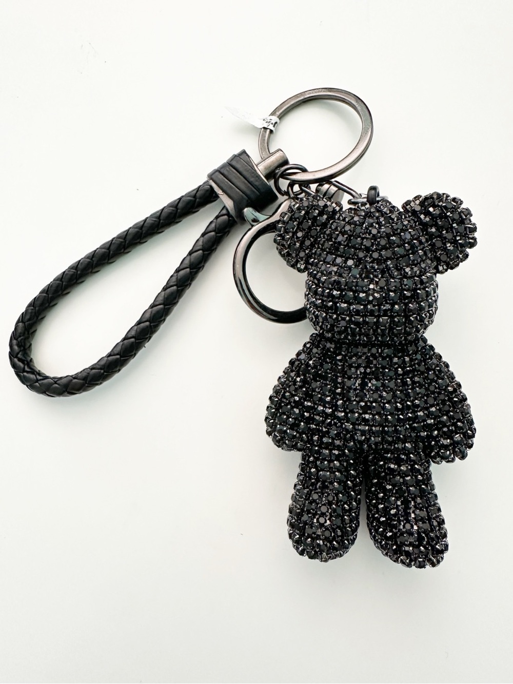 Black Crystal Teddy Bear Bag Charm Keychain NWOT